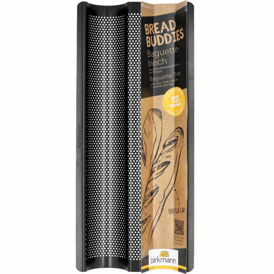 Birkmann Bread Buddies Baguetteblech, Baguette Backblech, Brotbackform, Karbonstahl, 37 x 16 cm, 331013