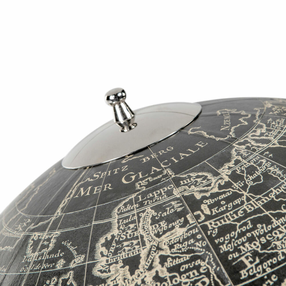 Authentic Models Globus Weber Vaugondy 1745 Noir, decorative globe, chrome base / plastic / paper, GL041