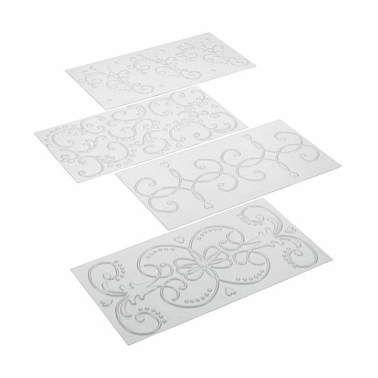 Städter structure and embossing mat ornament, 4-piece, structure mat, fondant, cake decoration, accessories, transparent, 30 x 15 cm, CB52790