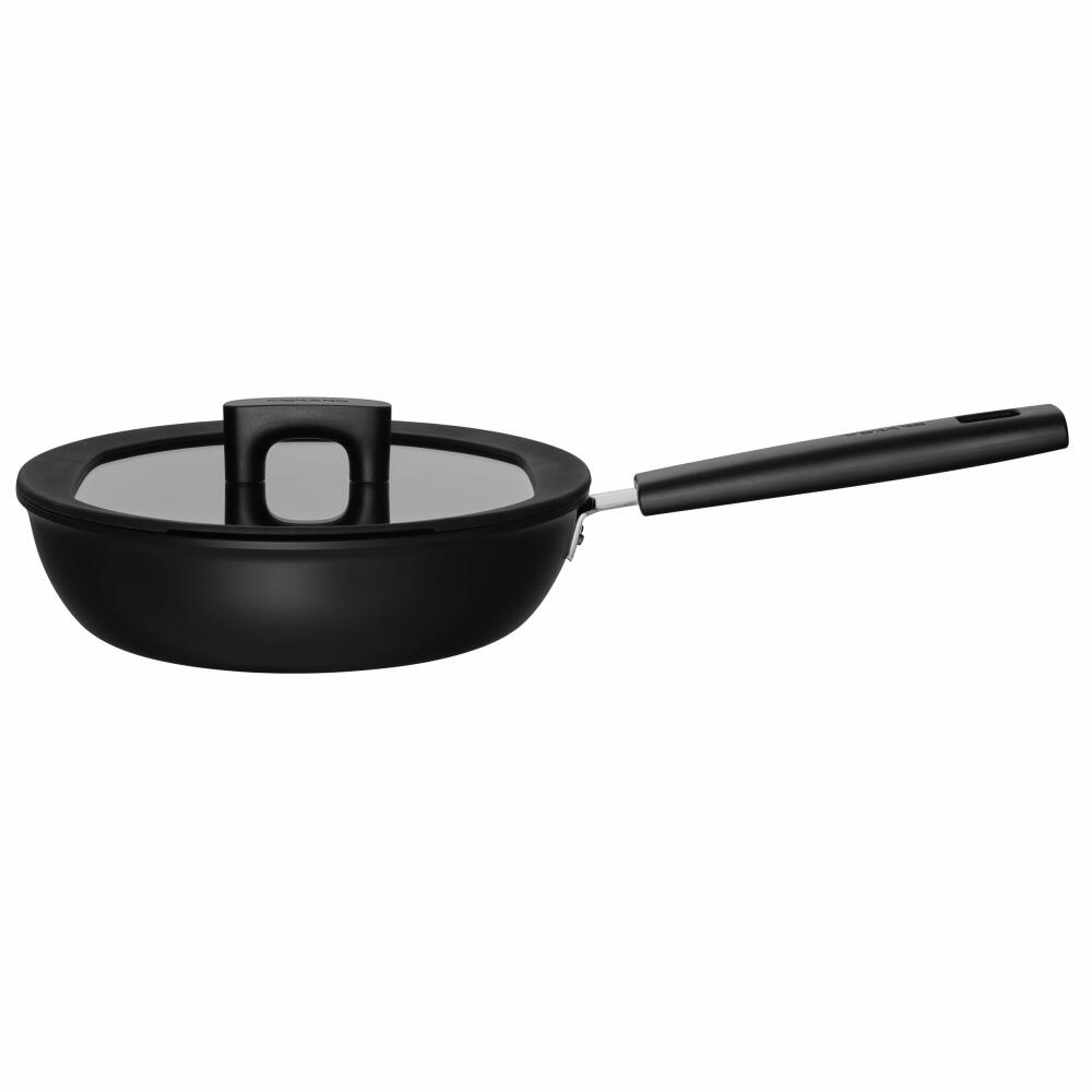 Fiskars Hard Face Sauté Pan, with Lid, Frying Pan, Frying Pan, Aluminium, Black, 2.2 L, Ø 24 cm, 1052230