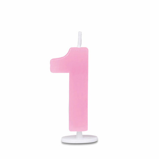 Städter candles number 1, with holder, number, birthday candles, cake candles, birthday, candle, pink, 4.5 cm, 910782