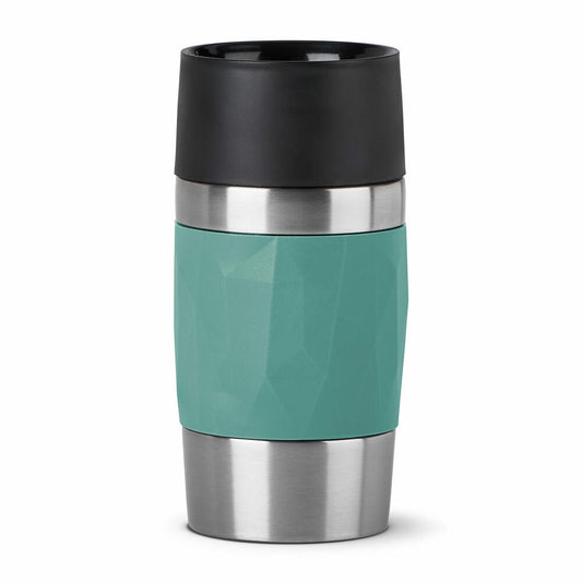 Emsa Isolierbecher Travel Mug Compact, Thermobecher, To-Go-Becher, Edelstahl, Petrol, 300 ml, N2160300