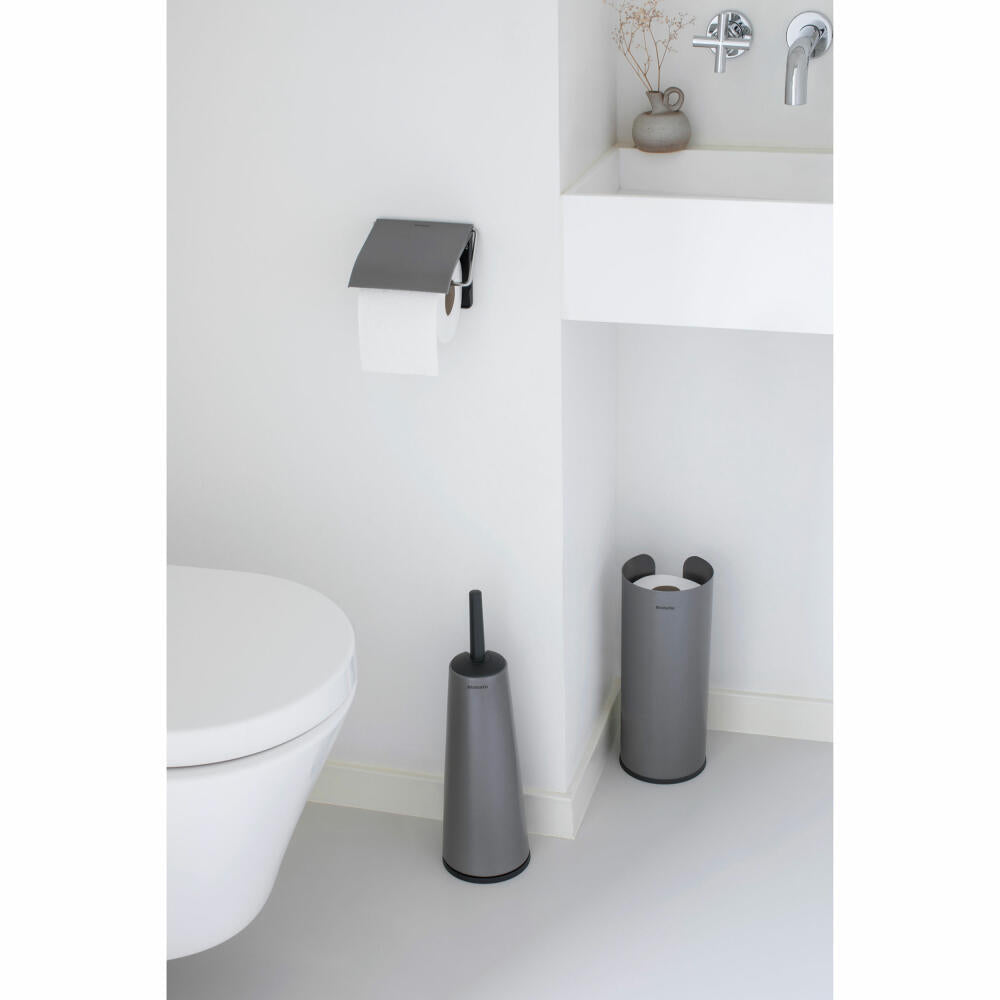 Brabantia ReNew toilet accessory set 3-piece, brush, dispenser, roll holder, steel, plastic, platinum, 280641