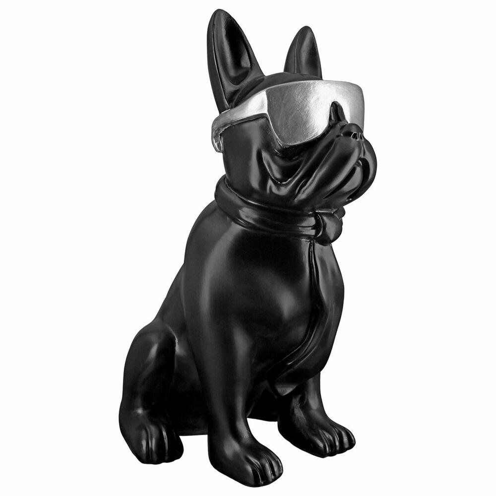 Casablanca by Gilde Poly Pug Cool Dog Sitting, Decorative Figure, Decoration, Sculpture, Synthetic Resin, Black, H 35 cm, 37189