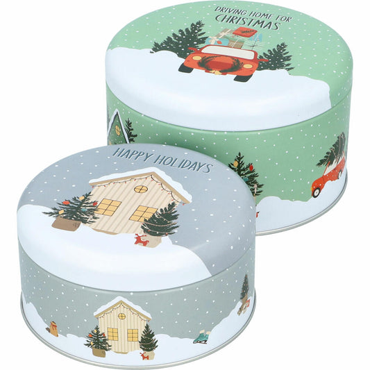 Birkmann biscuit tin set Happy Holidays, 2-piece, size S+M, cookie tin, biscuit tin, tinplate, 433656