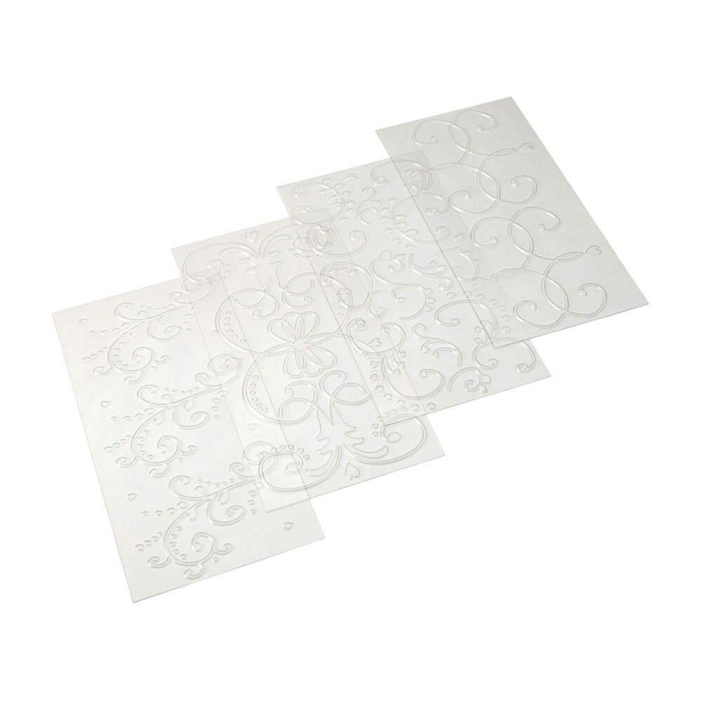 Städter structure and embossing mat ornament, 4-piece, structure mat, fondant, cake decoration, accessories, transparent, 30 x 15 cm, CB52790