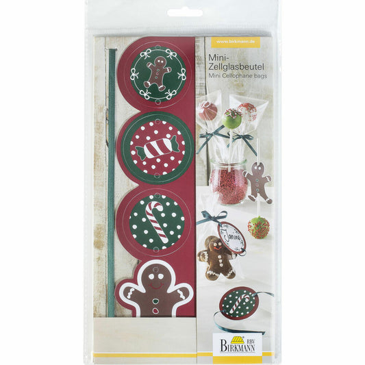 Birkmann Candy Christmas Mini Gift Bag with Bow &amp; Greeting Labels, Gift Bag, Cellophane Bag, Decoration, Cellophane, 14.5 cm, 442160