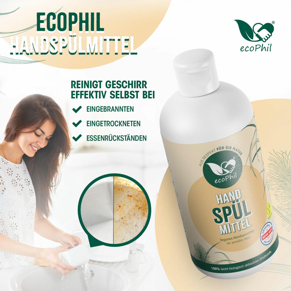 ecoPhil hand dishwashing liquid, grease-dissolving dishwashing liquid, without microplastics, 500 ml