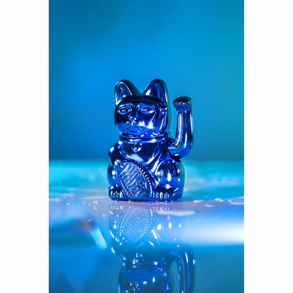 Donkey Products Lucky Cat Maneki Neko Cosmic, waving cat, lucky charm, plastic, shiny blue, 15 cm, 360010