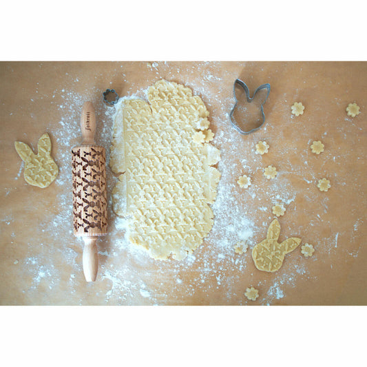 Folkroll rolling pin Easter bunnies, junior, 23 cm, rolling pin, embossing roll, pattern, motif, roll, beech wood, 331637