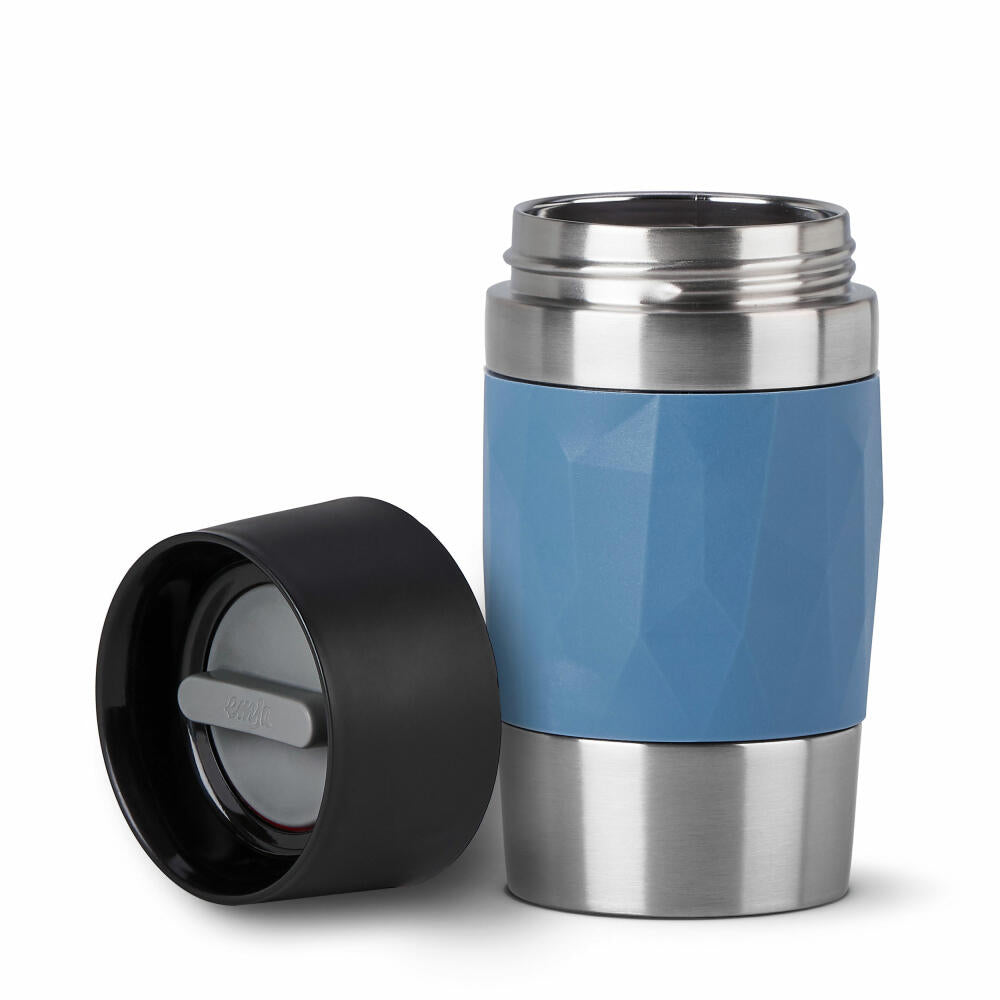 Emsa Isolierbecher Travel Mug Compact, Thermobecher, To-Go-Becher, Edelstahl, Blau, 300 ml, N2160200