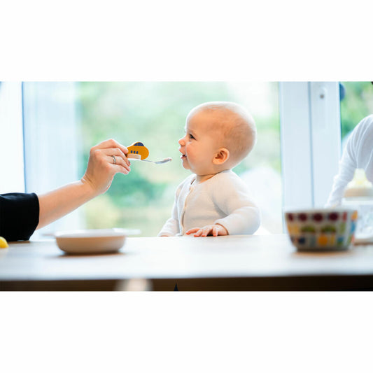 Donkey Products Kinderlöffel Knatter, Flugzeug-Löffel für Babynahrung, Holz, Edelstahl, Gelb, 900125