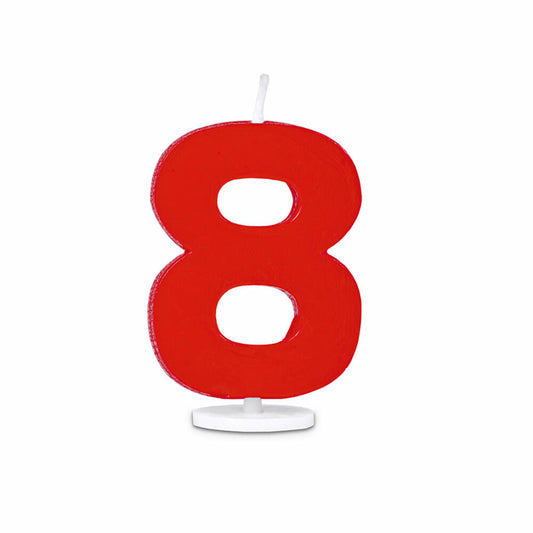 Städter candles number 8, with holder, number, birthday candles, cake candles, birthday, candle, red, 4.5 cm, 910652