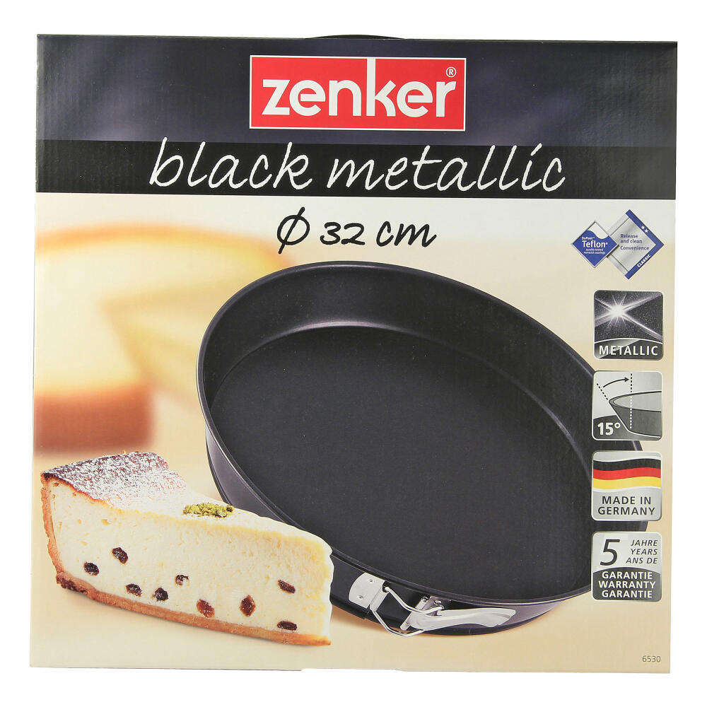 Zenker Black Metallic Konische Springform mit Flachboden, Spring Form, Backform, Kuchenform, Stahlblech mit Antihaftbeschichtung / Antihaft Classic, Schwarz, Ø 32 cm, 6530