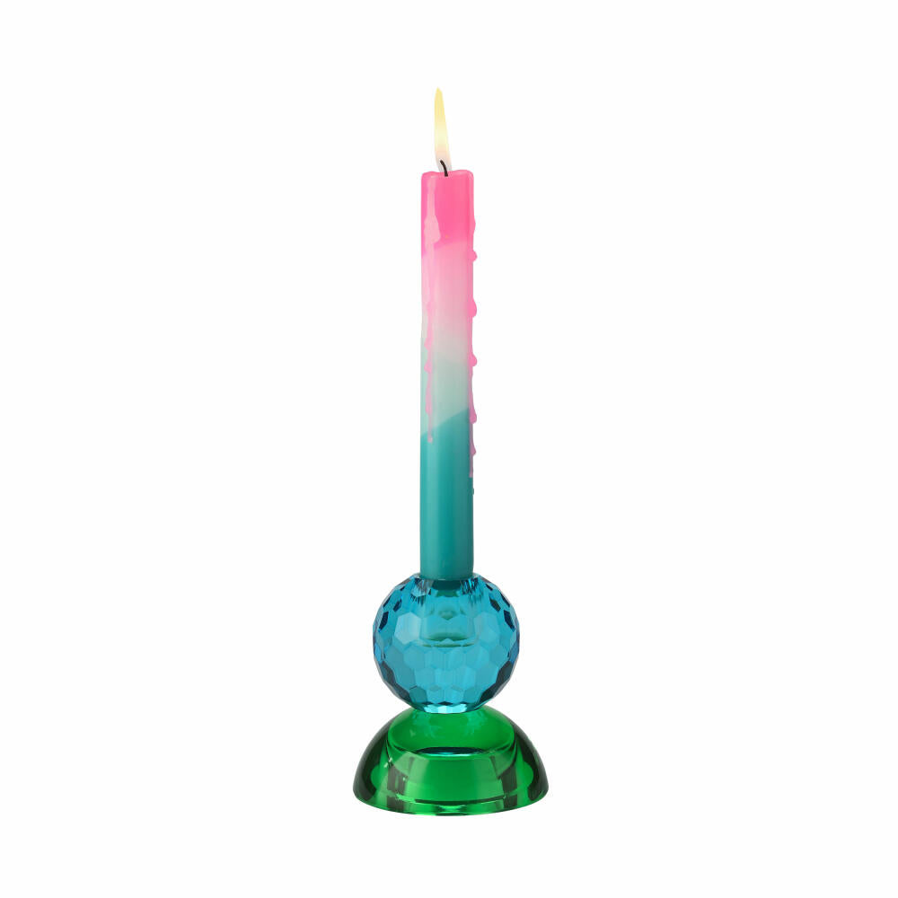 Gift Company Candle Holder / Tealight Holder Sari Ball Cabochon, Candlestick, Glass, Blue / Green, H 9 cm, 1163201008
