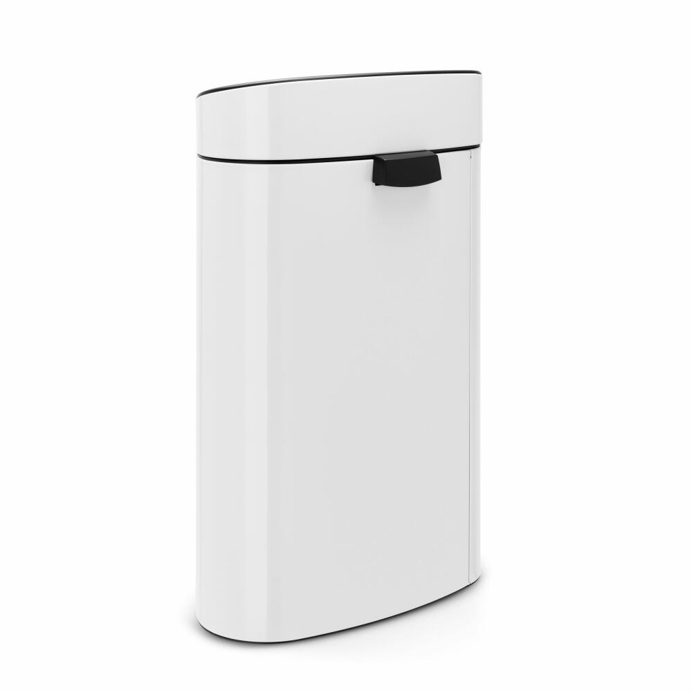 Brabantia Touch Bin waste container with plastic insert, trash can, garbage bucket, white / lid white, 40 L, 114984