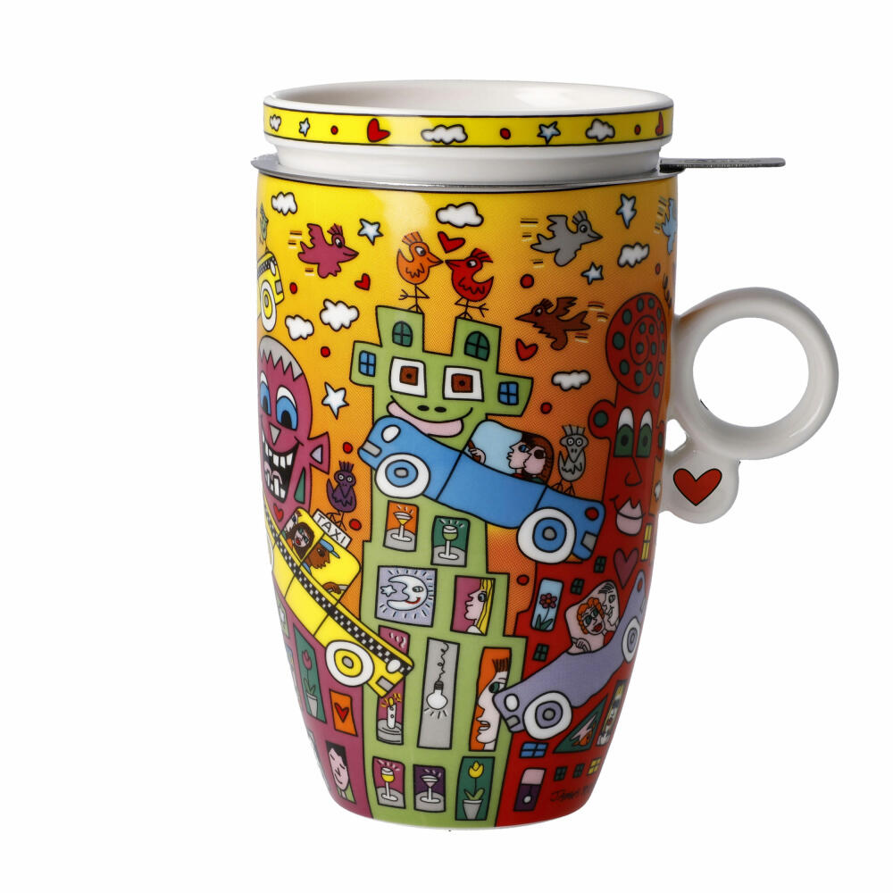 Goebel Teetasse mit Deckel und Sieb James Rizzi - Not Getting Around the Traffic, Pop Art, Fine Bone China, Bunt, 450 ml, 26103161