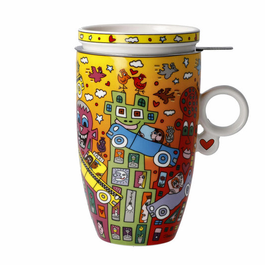 Goebel teacup with lid and strainer James Rizzi - Not Getting Around the Traffic, Pop Art, Fine Bone China, Colorful, 450 ml, 26103161