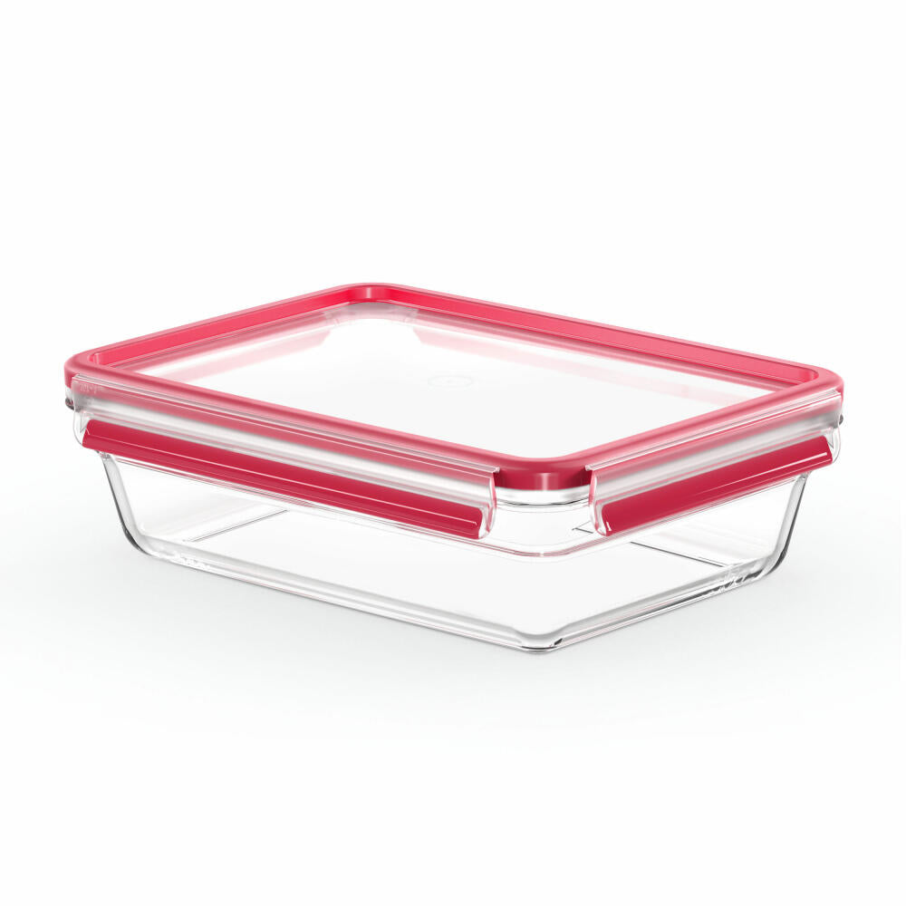 EMSA Clip &amp; Close GLAS food storage container, storage container, transparent / red, 2 L, N10411