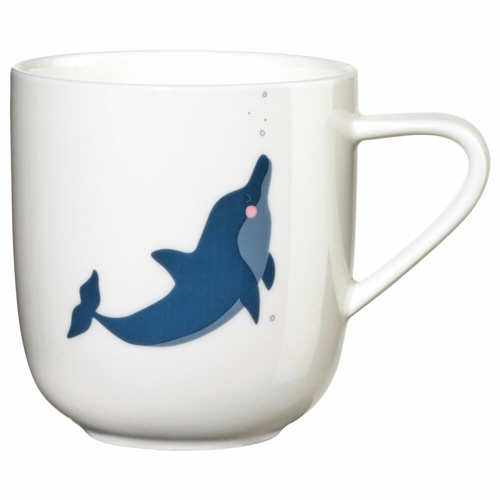 ASA Selection kids Henkelbecher Delfin Dennis, Henkel Becher, Tasse, Teetasse, Fine Bone China, Weiß Glänzend, 250 ml, 38071314