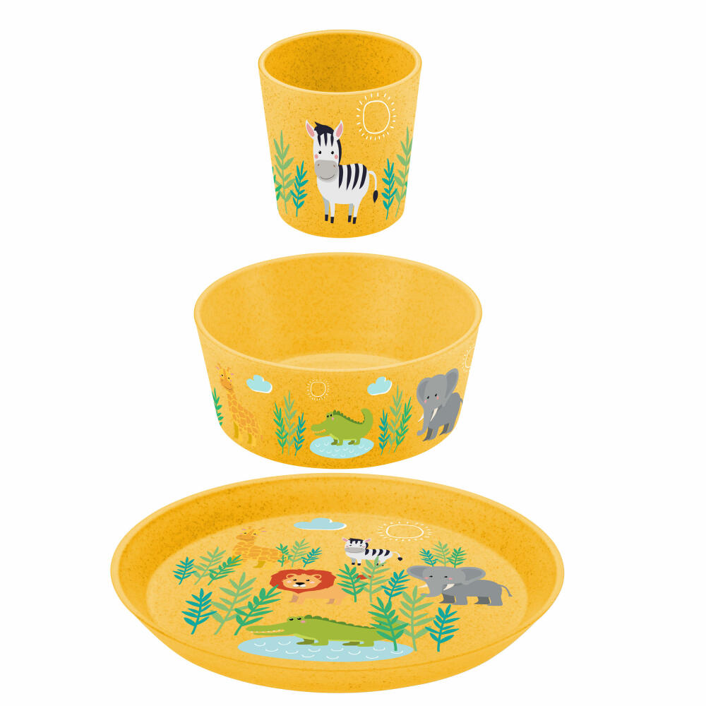 Koziol Geschirr-Set 3-tlg. Connect Africa, Teller, Schale, Becher, Kunststoff-Holz-Mix, Organic Yellow, 1428681