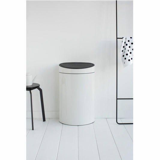 Brabantia Touch Bin waste container with plastic insert, trash can, garbage bucket, white / lid white, 40 L, 114984