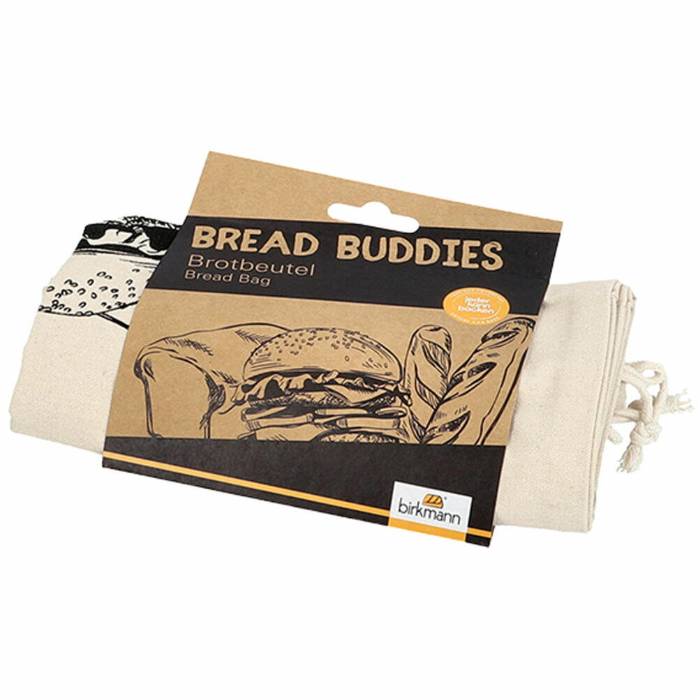 Birkmann Bread Buddies Brotbeutel, Brotaufbewahrung, Brötchen Beutel, Baumwolle, 38 x 45 cm, 331419