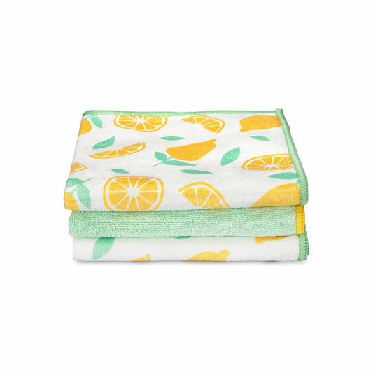 Full Circle Home Microfiber Cloths Renew Set of 3, Tea Towels, Recycled Plastic, Citrus, 30 x 30 cm, FC20202C