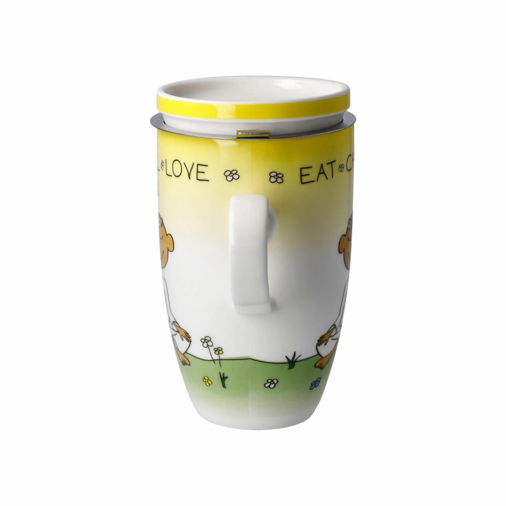 Goebel Teetasse mit Deckel und Sieb Der kleine Yogi - Eat Chill Love, Becher, Fine Bone China, Bunt, 450 ml, 54102831