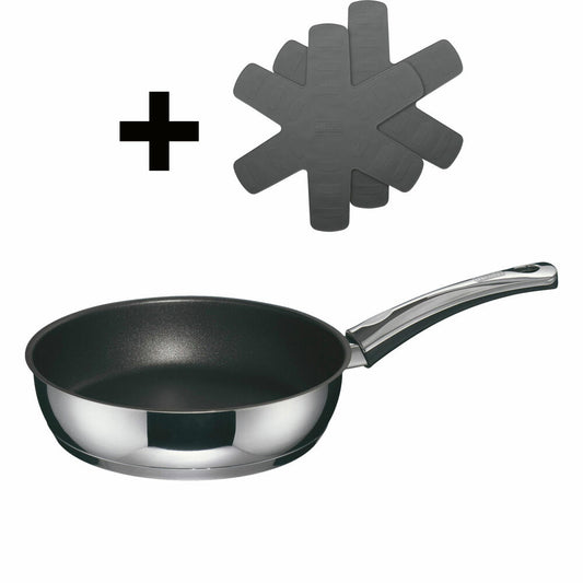 Berndes Injoy Special Edition Sauté Pan Set with 2x Silicone Pan Protectors, Pan, Non-Stick Coating, Stainless Steel, Silver / Black, Ø 24 cm