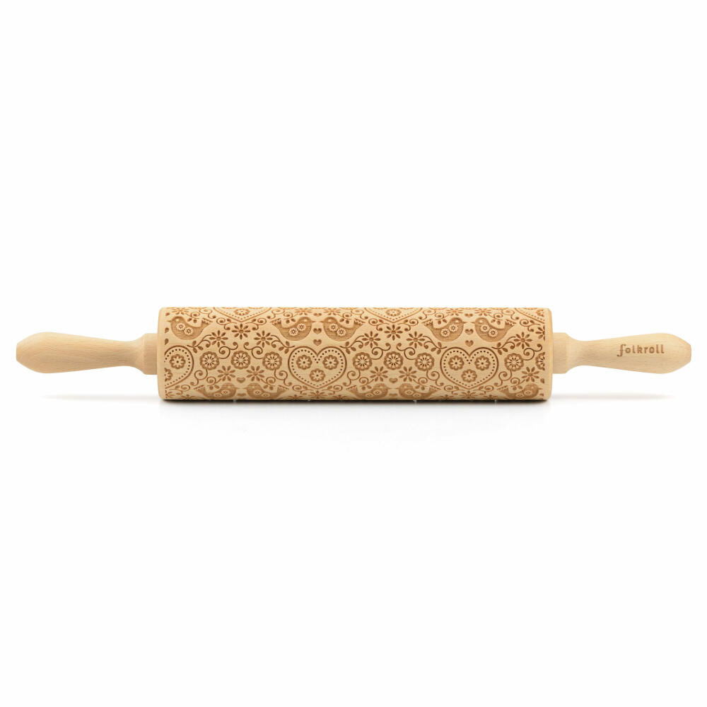 Folkroll rolling pin Folk pigeons, large, 43 cm, rolling pin, embossing roll, pattern, motif, roll, beech wood, 330234