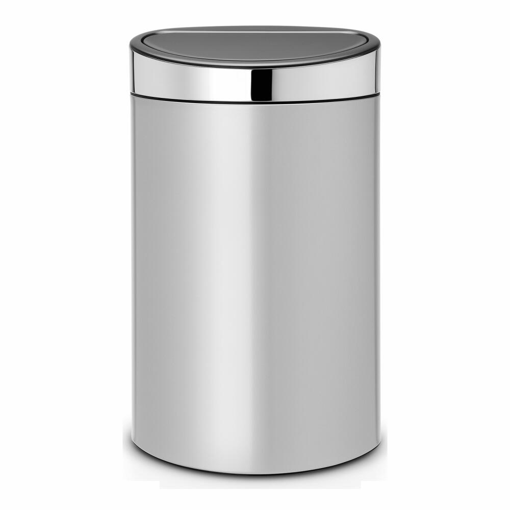 Brabantia Touch Bin, Mülleimer, Abfalleimer, Abfallbehälter Metallic Grey, Grau, Deckel in Brilliant Steel, 40 L, 114861