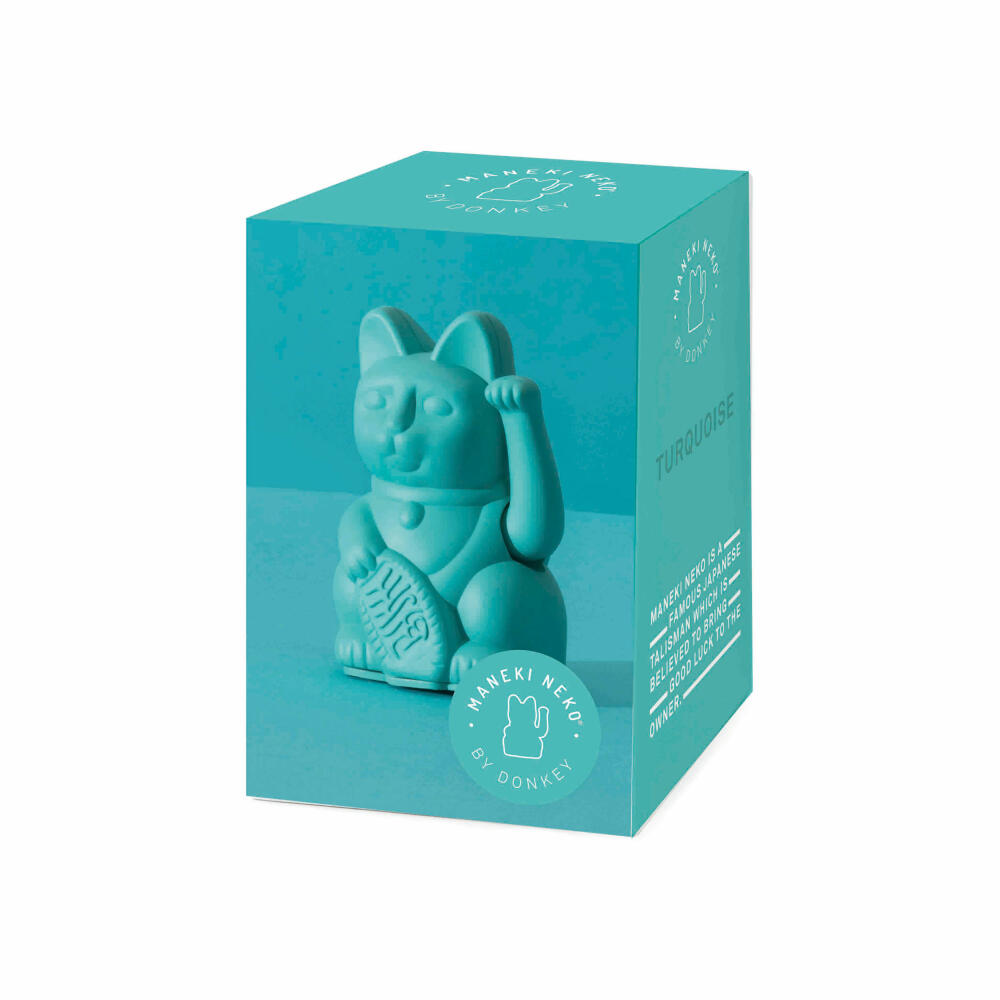 Donkey Products Lucky Cat Mini Maneki Neko, waving cat, lucky charm, plastic, turquoise, 9.8 cm, 330475