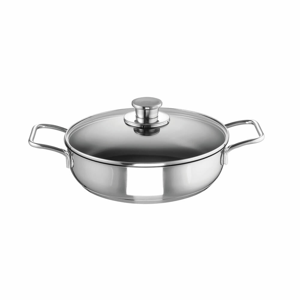 Schulte-Ufer Edena stewing pan with lid, Green Life, stainless steel 18/10, silver / black, 28 cm, 6877-983-28