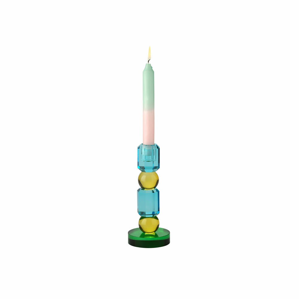 Gift Company Candle Holder Sari 2 Balls, Candlestick, Glass, Blue / Yellow / Green, H 18.5 cm, 1163401020