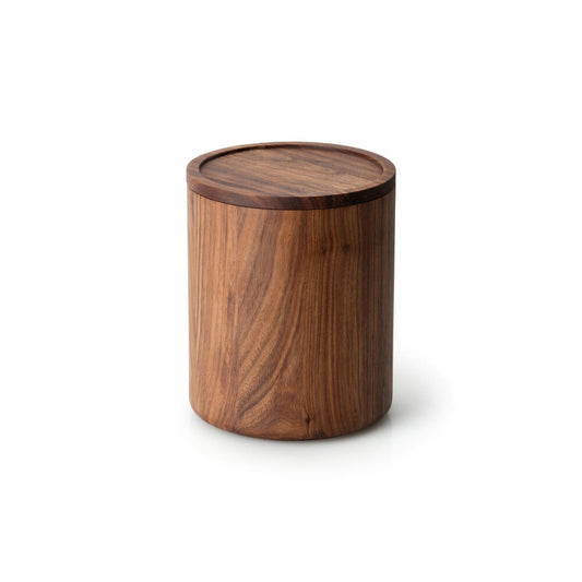 Continenta tin, storage tin, wooden tin, storage container, walnut wood, Ø 13 x 16 cm, 4172