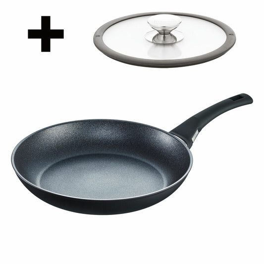 Berndes Balance Induction Enduro frying pan set with glass lid, pan, non-stick coating, aluminum, black, Ø 28 cm