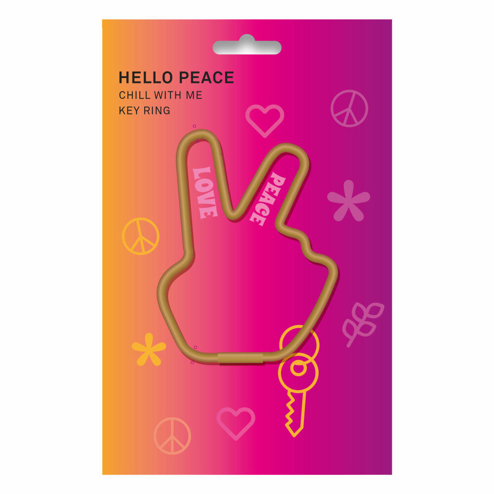 Donkey Products Hello Peace Keyring, Key Pendant, Key Ring, Gold, L 8.5 cm, 400918