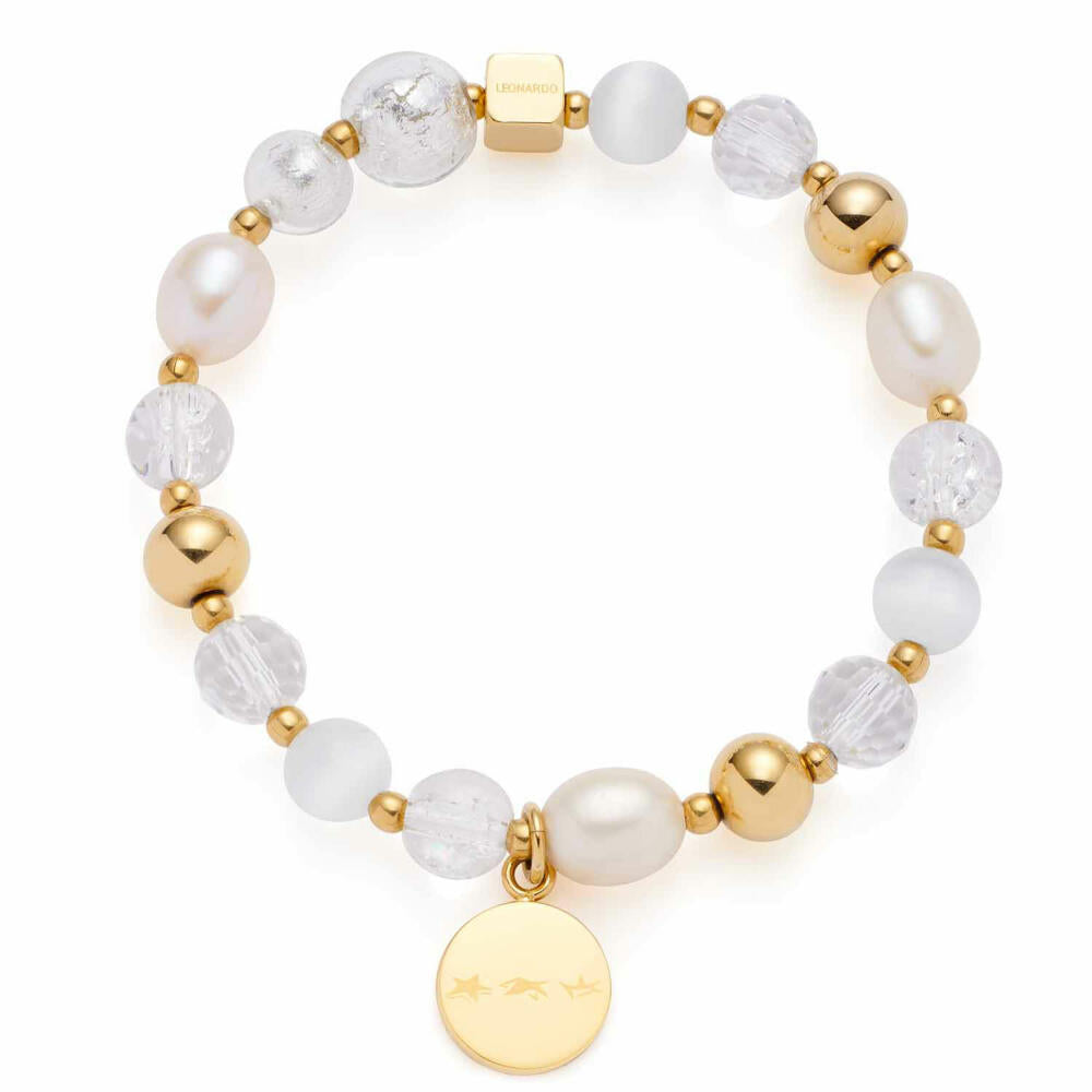 Leonardo Jewels Armband gold Hope, Armreif, Arm Band, Schmuck, Edelstahl IP gold, Glas, Imitationsperlen, Weiß, 018113