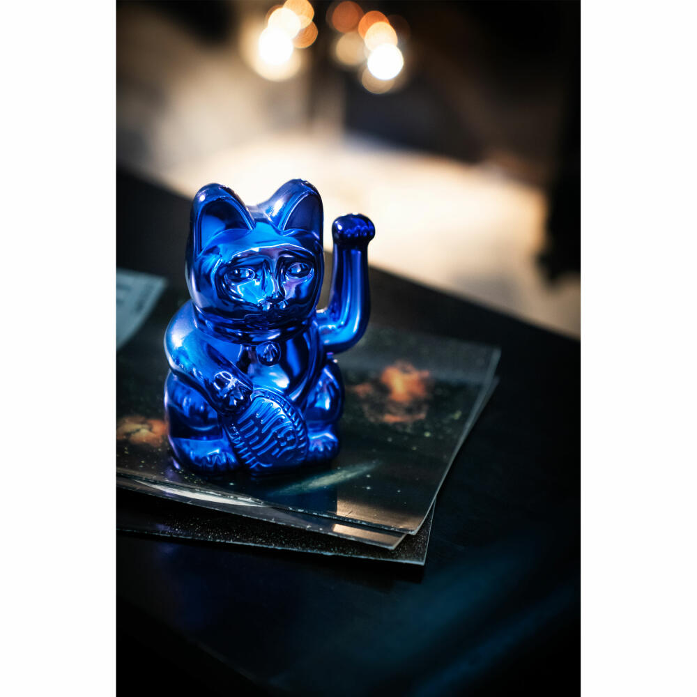 Donkey Products Lucky Cat Maneki Neko Cosmic, waving cat, lucky charm, plastic, shiny blue, 15 cm, 360010