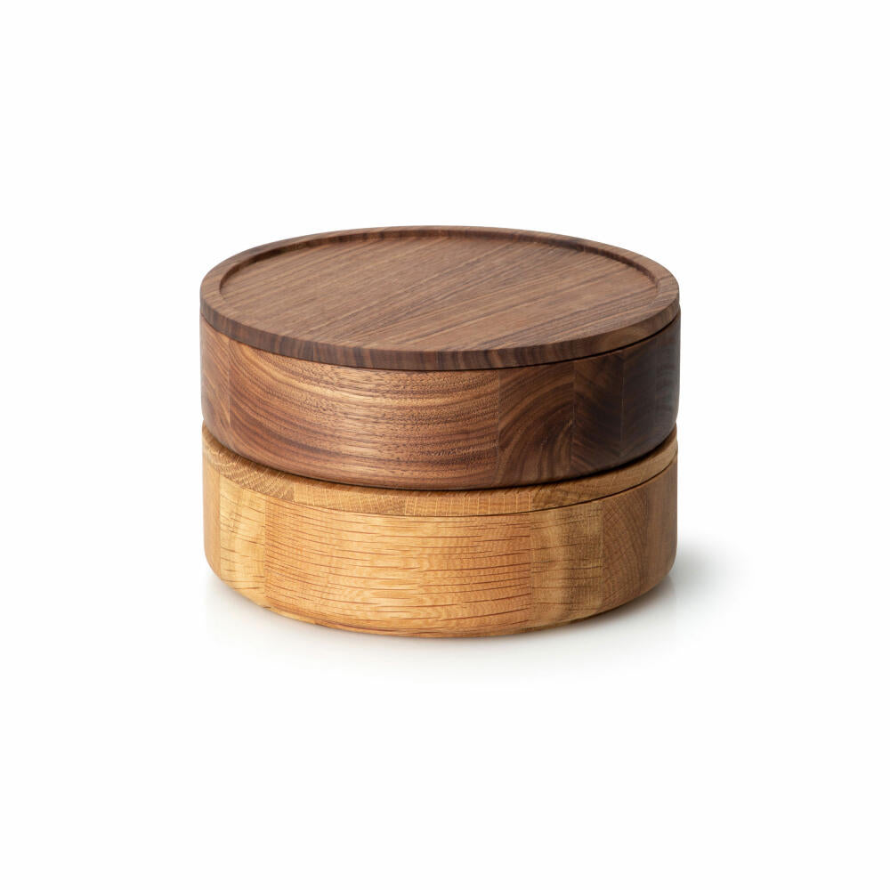 Continenta tin, storage tin, wooden tin, storage container, walnut wood, Ø 19 x 6 cm, 4171