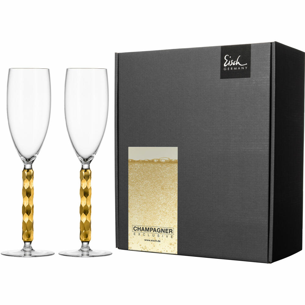 Eisch Champagne Glasses Champagne Exclusive, Set of 2, Champagne Glass, Glass, Crystal Glass, Gold, 300 ml, 47759882