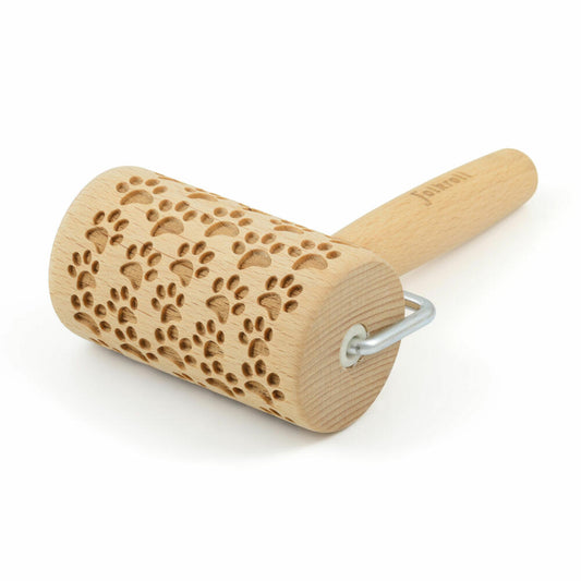 Folkroll rolling pin dog paws, mini, 9.5 cm, rolling pin, embossing roller, pattern, motif, roll, beech wood, 330746