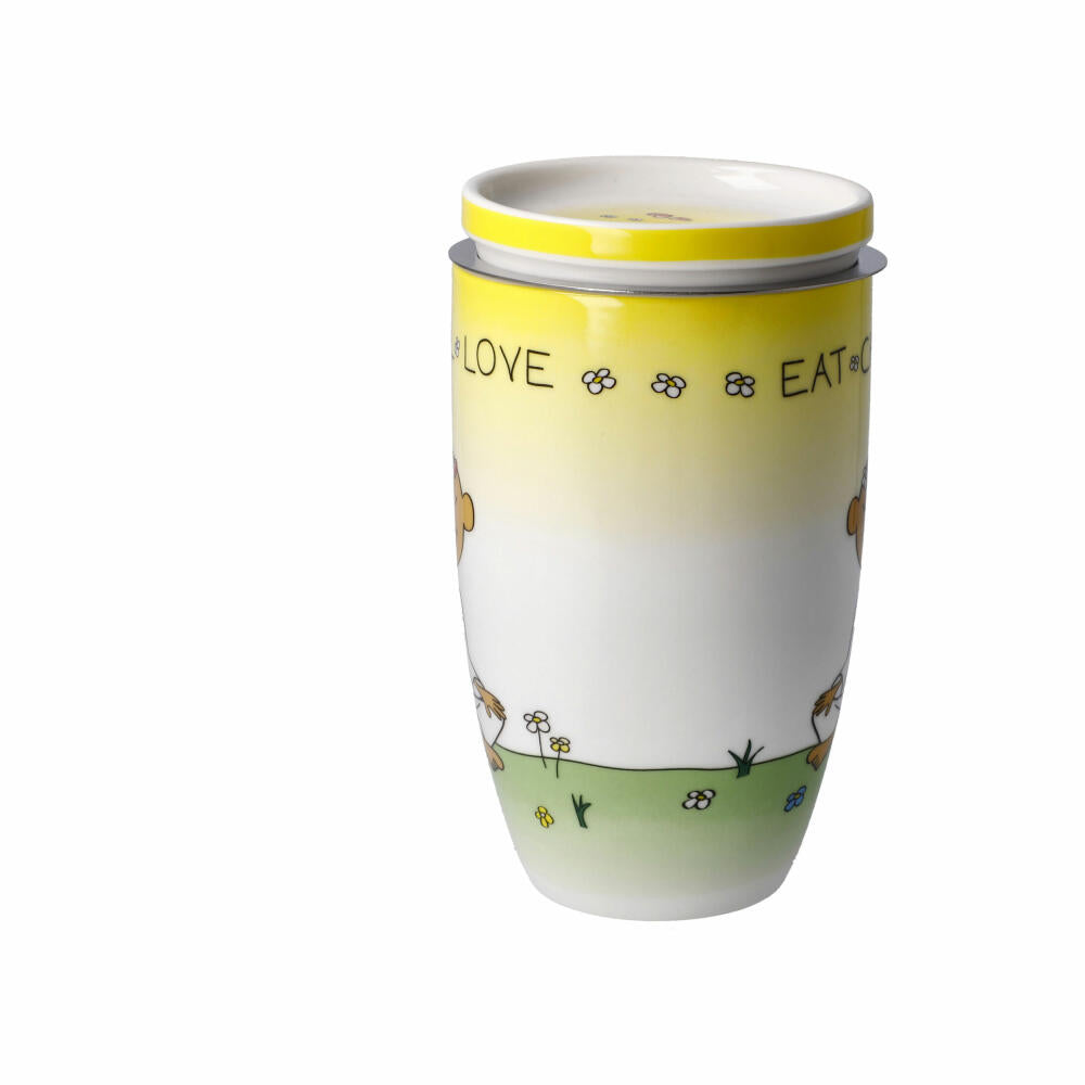 Goebel Teetasse mit Deckel und Sieb Der kleine Yogi - Eat Chill Love, Becher, Fine Bone China, Bunt, 450 ml, 54102831