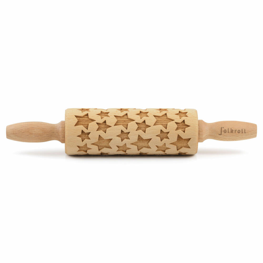 Folkroll rolling pin stars, junior, 23 cm, rolling pin, embossing roll, pattern, motif, roll, beech wood, 330524