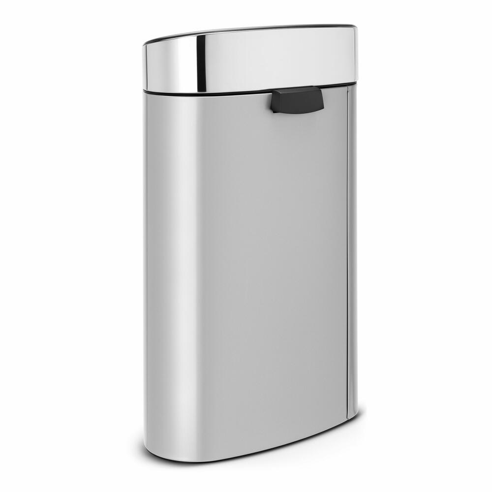 Brabantia Touch Bin, Mülleimer, Abfalleimer, Abfallbehälter Metallic Grey, Grau, Deckel in Brilliant Steel, 40 L, 114861