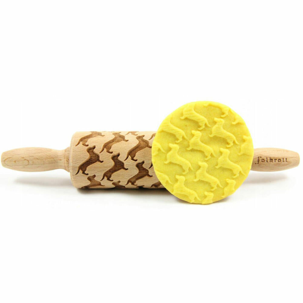 Folkroll rolling pin dachshund special edition, junior, 23 cm, rolling pin, embossing roll, pattern, motif, roll, beech wood, 335338