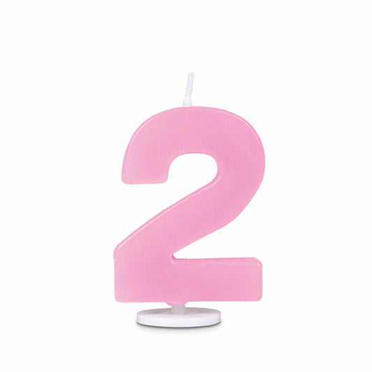 Städter candles number 2, with holder, number, birthday candles, cake candles, birthday, candle, pink, 4.5 cm, 910799