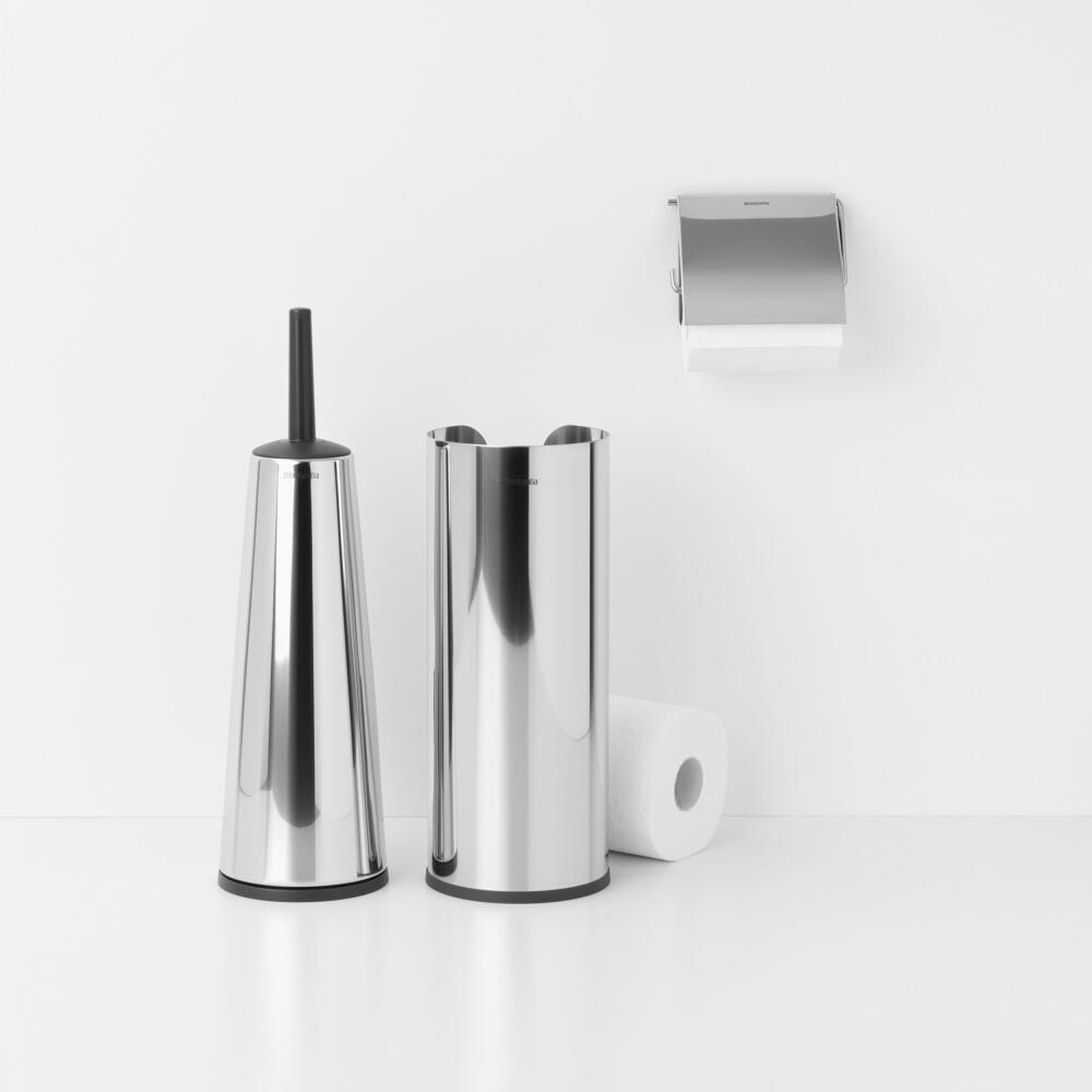 Brabantia Toilettenzubehör-Set ReNew 3-tlg., Bürste, Spender, Rollenhalter, Stahl, Kunststoff, Brilliant Steel, 280689