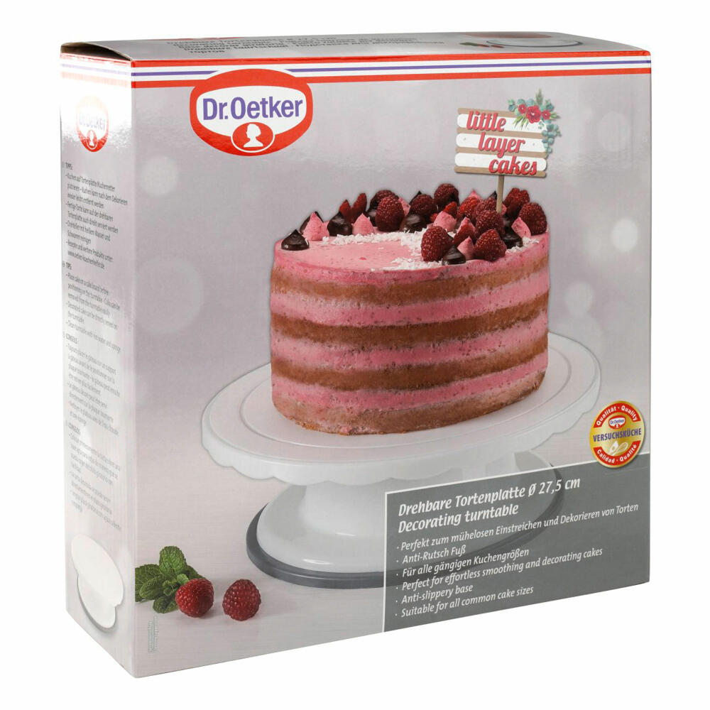 Dr. Oetker Kitchen Tools Classic Cake Plate, Cake Plate, Rotatable, Non-Slip Base, Plastic / Silicone, Ø 27.5 cm, White / Grey, 1670